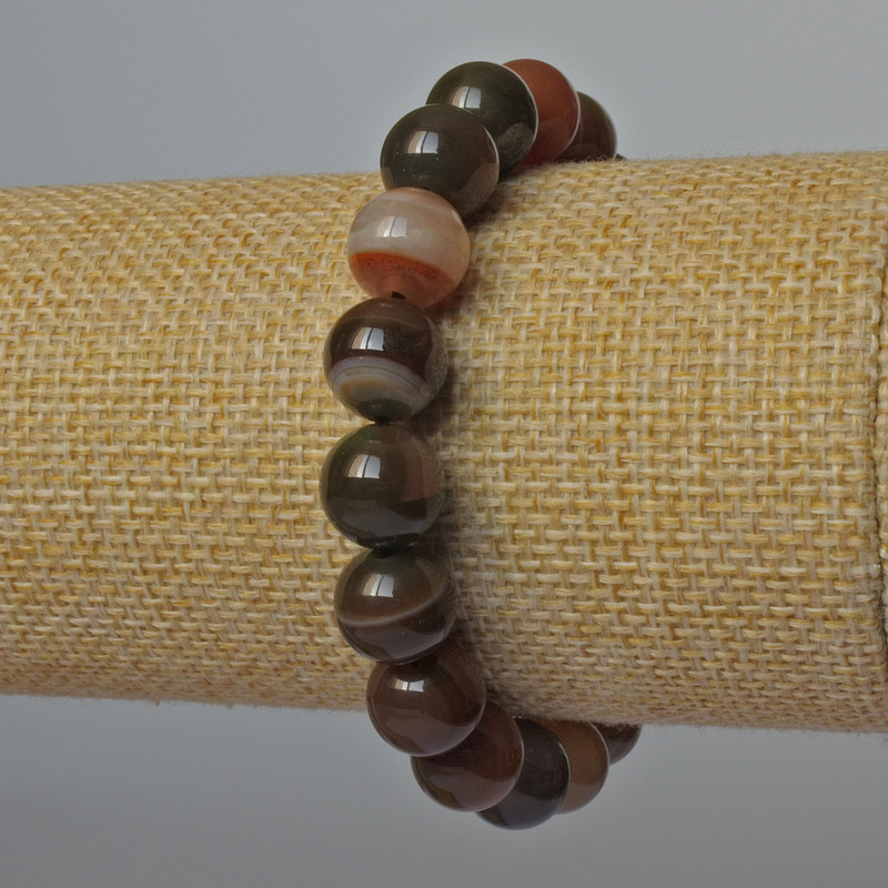 Brățară din agat natural, mărgele netede, diametrul 10 mm, lungimea 18 cm (elastică)