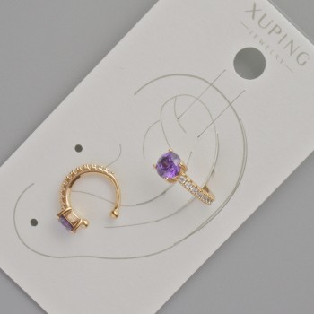 Cercei Xuping cu cristal mov și strasuri albe, diametrul 13x5 mm, placare aur 18K