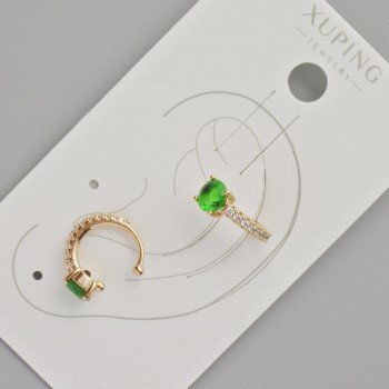 Cercei Xuping cu cristal verde și strasuri albe, diametrul 13x5 mm, placare cu aur 18K