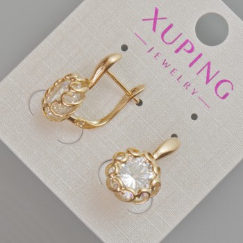 Cercei Xuping cu cristal alb, diametrul 19x11 mm, placare cu aur 18K