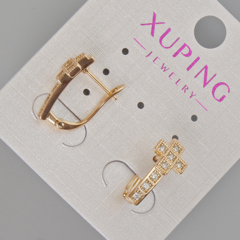 Cercei Xuping „Cruce” cu cristale albe, diametrul 17x8 mm, placare aur 18K