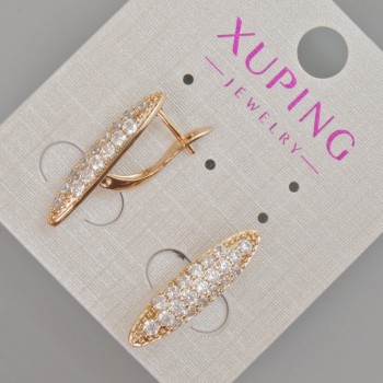 Cercei Xuping cu cristale albe, diametru 23x6 mm, placare cu aur 18K