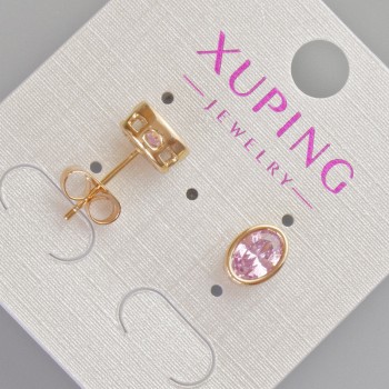 Cercei știft Xuping cu cristal roz, diametrul 8,5×6,5 mm, placare cu aur 18K