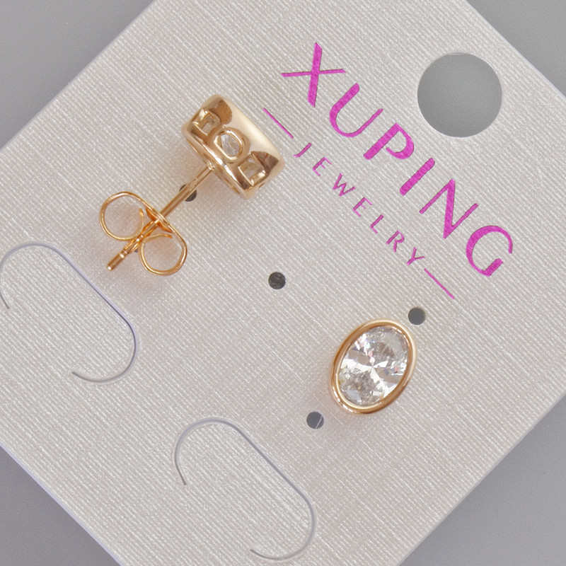 Cercei știft Xuping cu cristal alb, diametrul 8,5×6,5 mm, placare cu aur 18K