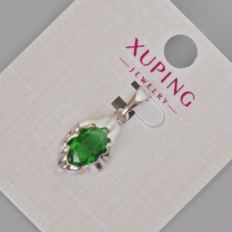 Pandantiv Xuping cu cristal verde, diametrul 24x11 mm ± rodiu