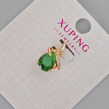 Pandantiv Xuping cu cristal verde și strasuri albe, diametrul 16x10 mm, placare cu aur 18K