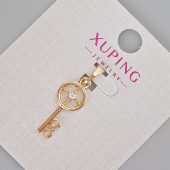 Pandantiv Xuping «Cheie» cu pietre albe, diametrul 26x8 mm, placare cu aur 18K