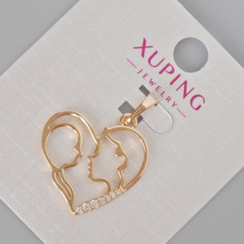 Pandantiv Xuping „Inimă” cu strasuri albe, diametrul 28×21 mm, placare cu aur de 18K