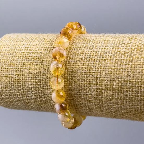 Brățară cu citrin natural, bilă netedă, diametru de 8,5 mm, lungime 18 cm (elastică)