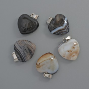 Pandantiv inimă din agat negru, diametru 15x15x6 mm ±, lungime 23 mm ±