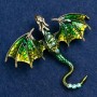 Broșă-colier «Dragon» email verde cu strasuri albastre și verzi, culoare aurie a metalului 70×63 mm +