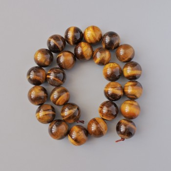 Mărgele Ochi de Tigru, piatră naturală, bilă netedă, diametrul 16 mm, lungime 40 cm, pe șnur