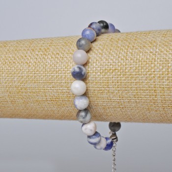Brățară din sodalit (presat) – bile netede, diametrul 8 mm, lungime 19–24 cm, închizătoare argintie