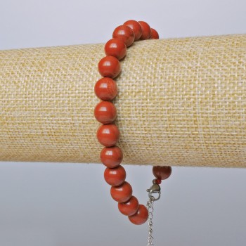 Brățară din jasp roșu (presat) cu mărgele netede, diametrul de 8,5 mm + -, lungimea 19-24 cm + - (închizătoare argintie)