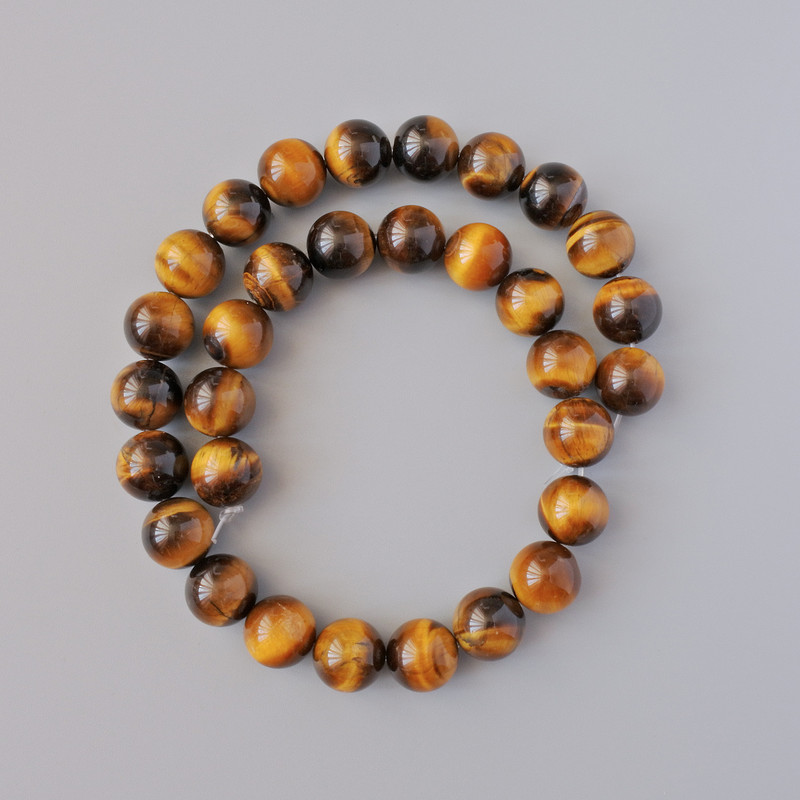 Mărgele din ochiul de tigru natural, piatră naturală, bile netede, diametrul 12 mm, lungime 38 cm, pe șnur