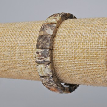 Brățară cu jasper peisaj, piatră naturală, verigi dreptunghiulare tăiate, dimensiuni 12×10 mm, lungime 18 cm, extensibilă