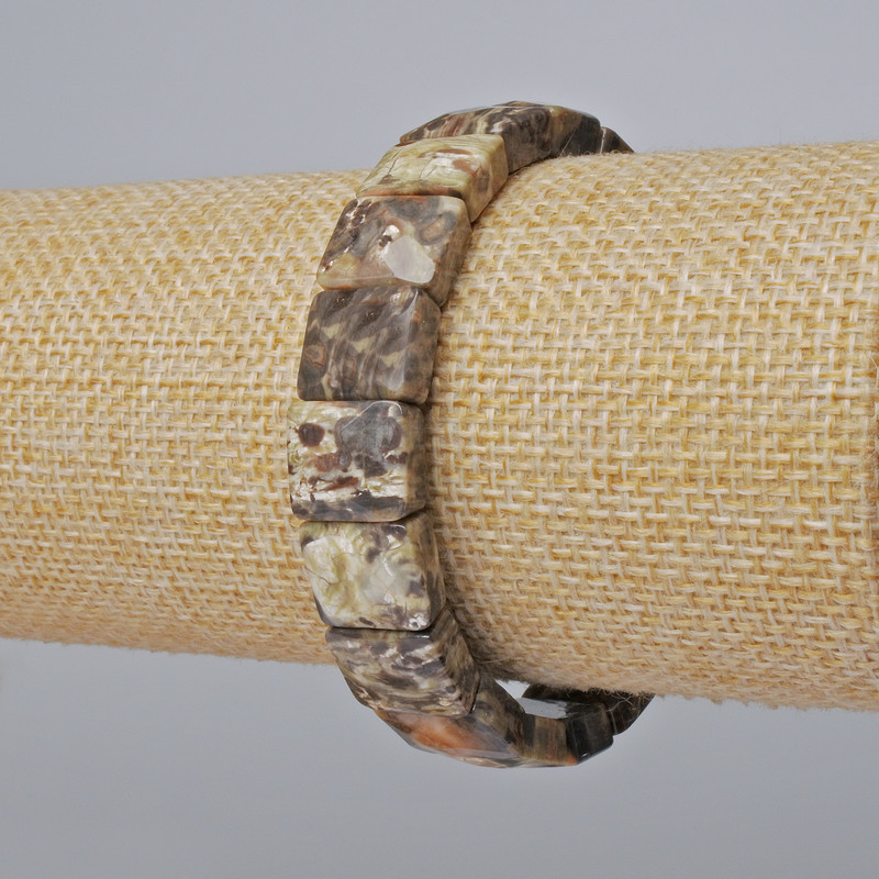 Brățară cu jasper peisaj, piatră naturală, verigi dreptunghiulare tăiate, dimensiuni 12×10 mm, lungime 18 cm, extensibilă
