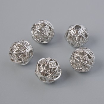 Furnitură mărgea-inserație, diametru 8 mm ±, gaură de 2 mm, culoare argintie a metalului, 1 buc.