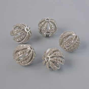 Inserție pentru mărgele, diametru 11,5×12 mm, gaură de 2 mm, culoare argintie a metalului, 1 bucată