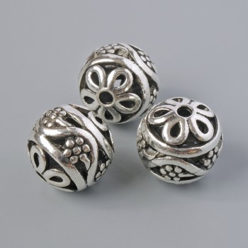 Inserție pentru mărgele, diametru 14 mm, gaură de 2,2 mm, culoare argintiu metal, 3 buc.