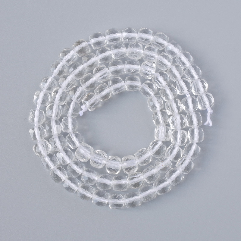 Mărgele din cristal de munte, piatră naturală, cuburi facetate, diametrul 4,5 mm, lungime 39 cm, pe șnur