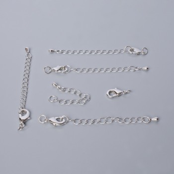 Închizătoare-cârlig de tip carabină, diametrul 12×6 mm, cu lanț de prelungire, lungime 5,5 cm, culoare argintie a metalului, 1 bucată