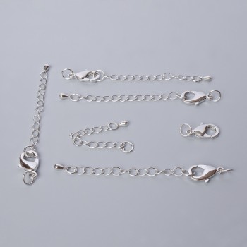 Închizătoare cârlig-carabină, diametru 15×8 mm, cu lanț prelungitor, lungime 5,5 cm, culoare argintie a metalului, 1 bucată