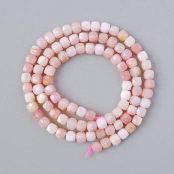 Mărgele din opal roz natural, tăiate cub, diametrul 4 mm, lungime 39 cm, pe șnur