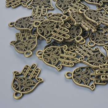 Furnitură pentru pandantiv «Hamsa», diametru 21×15 mm, diametrul găurii 1,7 mm, ambalaj 24 buc. ±, culoare bronz metalic