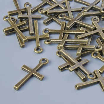 Pandantiv Cruce, diametrul 18×10 mm, diametrul găurii 1,3 mm, ambalaj 30 buc. ±, culoare bronz a metalului