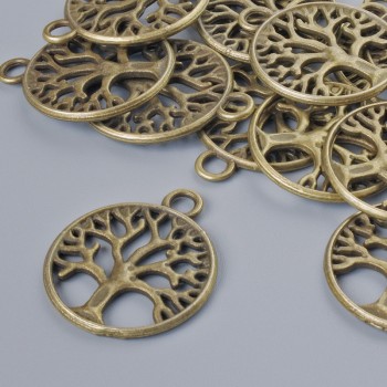 Furnitură pandantiv 'Copac', diametrul 24×20 mm, diametrul găurii 2,7 mm, fason 13 buc +/- culoare bronz a metalului