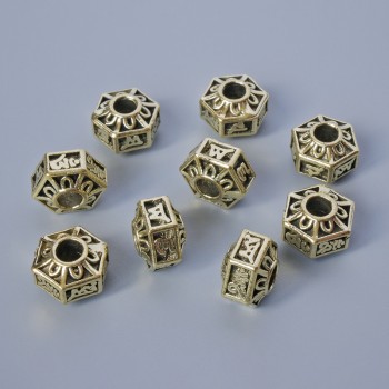 Furnitură pentru mărgele inserție, diametrul 7×10 mm, diametrul găurii 3,5 mm, lot de 9 buc., ±20 g, culoare aur deschis a metalului