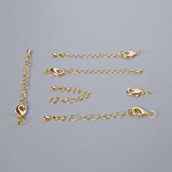 Închizătoare carabină cu lanț extensor, diametru 12×6 mm, lungime 5,5 cm, culoare aurie a metalului, 1 buc.