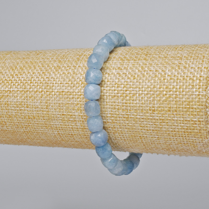 Brățară din acvamarin, piatră naturală, cub facetat, diametrul de 7,5 mm, lungime 18 cm (elastică)