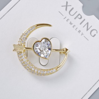 Брошка Xuping "Серце" білий кристал та білі стрази 24х27мм, світло-золотистий метал, позолота