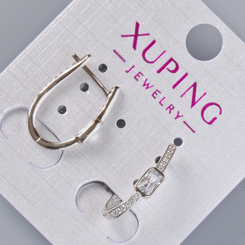 Cercei Xuping cu strasuri albe și cristal, diametrul 18×4 mm, rodiu