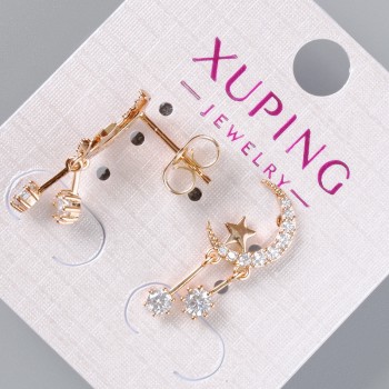 Cercei cu știft Lună și Stea Xuping, cu cristale albe, diametrul 11x8 mm, lungime 22 mm, placare cu aur 18K