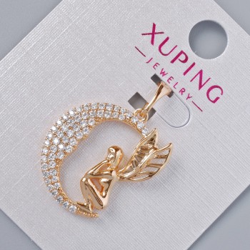 Pandantiv Xuping „Zâna” cu zirconii albe, diametru 21,5×18,5 mm, lungime 27 mm, placare cu aur 18K