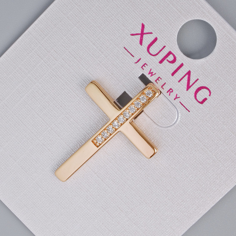 Pandantiv "Cruce" Xuping cu cristale albe, diametrul 25×17 mm, placat cu aur 18K