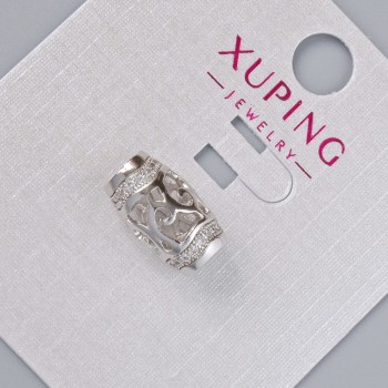 Mărgea Xuping cu strasuri albe, dimensiune 13,5×8 mm, gaură de aproximativ 3 mm, placare cu rodiu