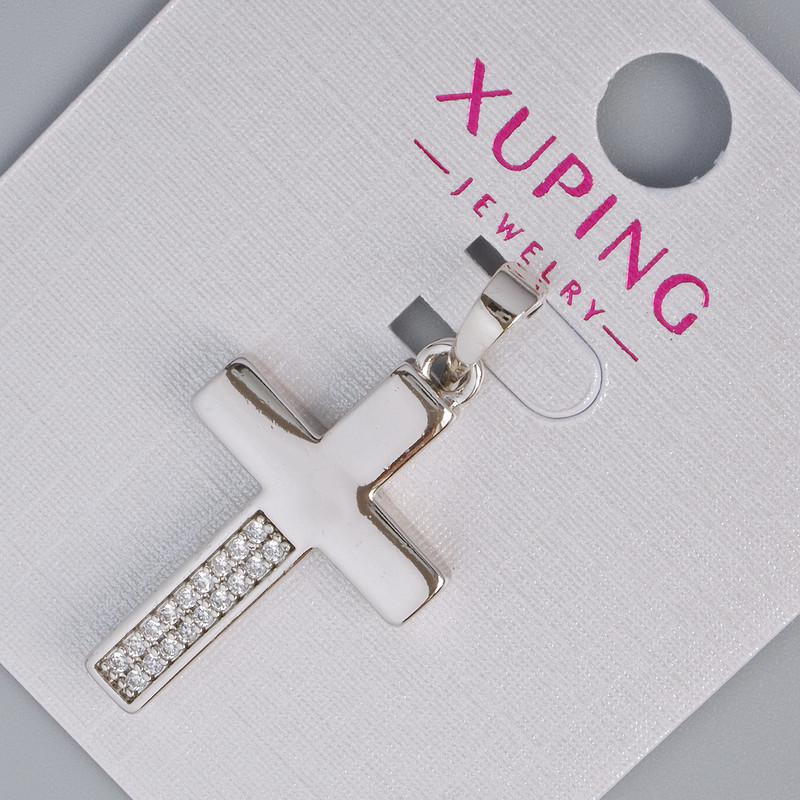 Pandantiv «Cruce» Xuping cu cristale albe, diametrul 27×16 mm, grosime aproximativă 5 mm, lungime 33 mm, placat cu rodiu