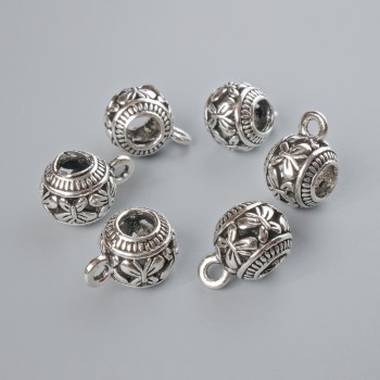Suport bail pentru pandantiv, argintiu, diametru 9,5×10,5 mm, diametrul găurii 2 mm, 4, lungimea 15 mm, ambalaj 6 bucăți, culoare argintie a metalului