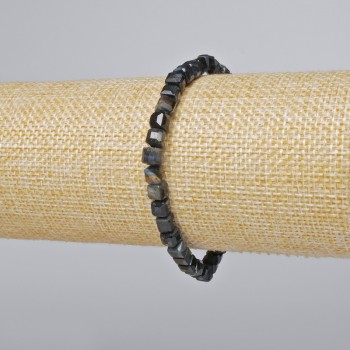 Браслет Соколине Око натуральний камінь гранований кубик, діаметр 5мм+-, довжина 18см (стрейч)