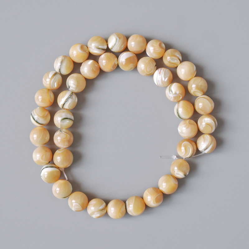 Mărgele sidef bej natural, netede, sferice, diametrul 10 mm, lungime 39 cm +/- pe șnur