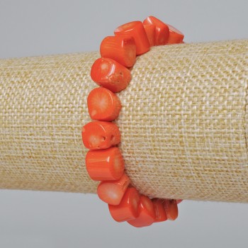 Brățară din coral portocaliu natural, mărgele ovale (asortiment, mărime medie), diametrul 10 mm, lungime 18 cm ± (elastic)