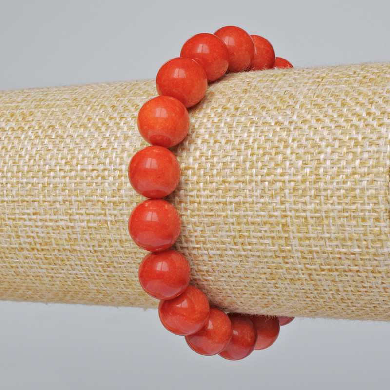 Brățară din jasper roșu (artificial) cu mărgele netede, diametrul 10 mm, lungime 18 cm, elastică