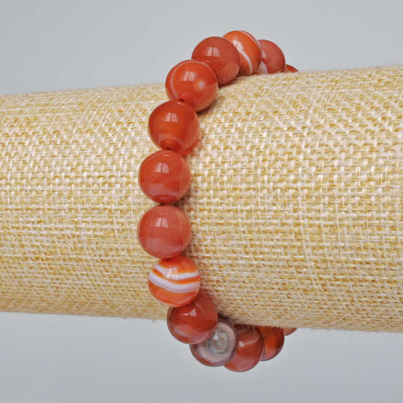 Brățară din agat natural, mărgele netede, diametrul 10 mm, lungime 18 cm +/- (elastică)
