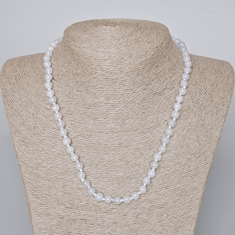 Colier cu acvamarin, piatră naturală, mărgele netede, diametru 6 mm, lungime 46–49 cm
