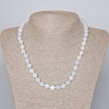 Colier cu acvamarin, piatră naturală, bile netede, diametrul 8 mm, lungime 46–49 cm