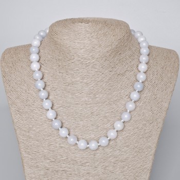 Colier cu acvamarin, piatră naturală, mărgele lucioase, diametru 10 mm, lungime 45–48 cm